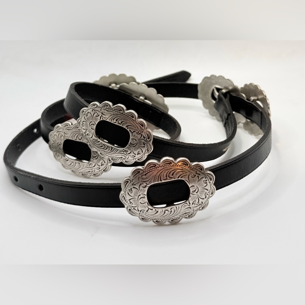 LAUREN RALPH LAUREN Womens Silver Tone Concho Black Leather Western Belt Medium
